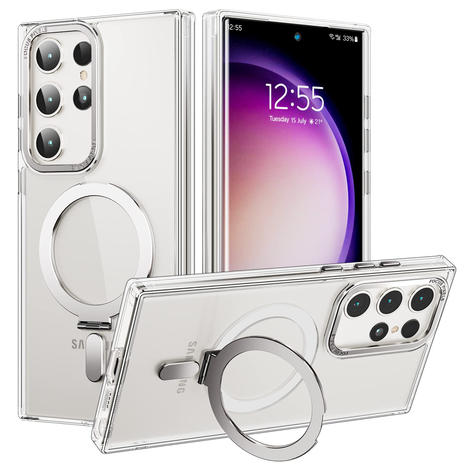 ZORBES Phone Case for Samsung Galaxy S23 Ultra, with Kickstand Ring, Metal Frame Lens Protection, S23 Ultra Phone Case Compatible with Mag Safe Support Wireless Charging Silver ZORBES Phone Case for Samsung Galaxy S23 Ultra, with Kickstand Ring, Metal Frame Lens Protection, S23 Ultra Phone Case Compatible with Mag Safe Support Wireless Charging Silver